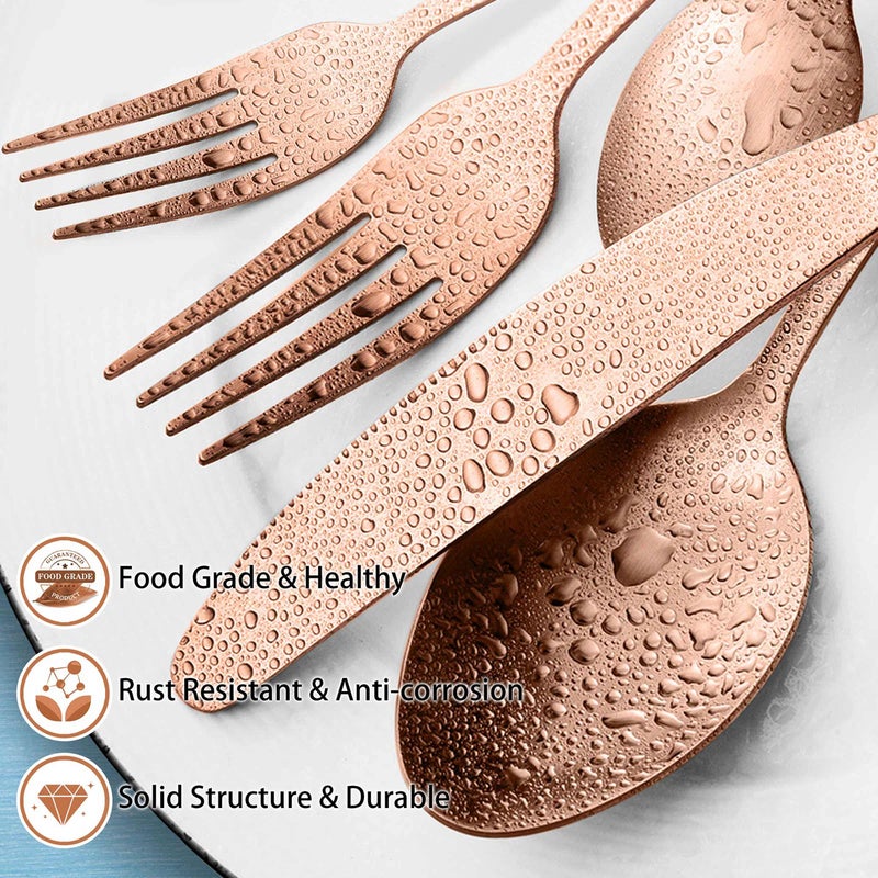LIANYU 20 Piece Matte Copper Silverware Set  Stainless Steel Copper Flatware Cutlery Set for 4  Fancy Kitchen Utensil Tableware for Home Restaurant Party  Satin Finish  Dishwasher Safe - Image 3